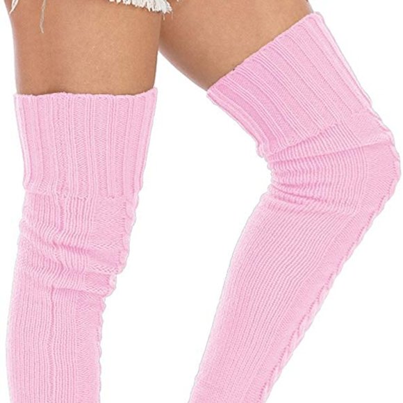 Knee High Socks Over The Knee Chunky Cable Knit Knee Highs Pink - Picture 6 of 15